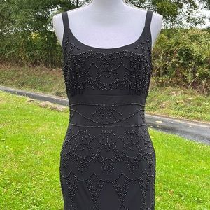 VTG Asymmetrical Beaded Slinky Black Dress